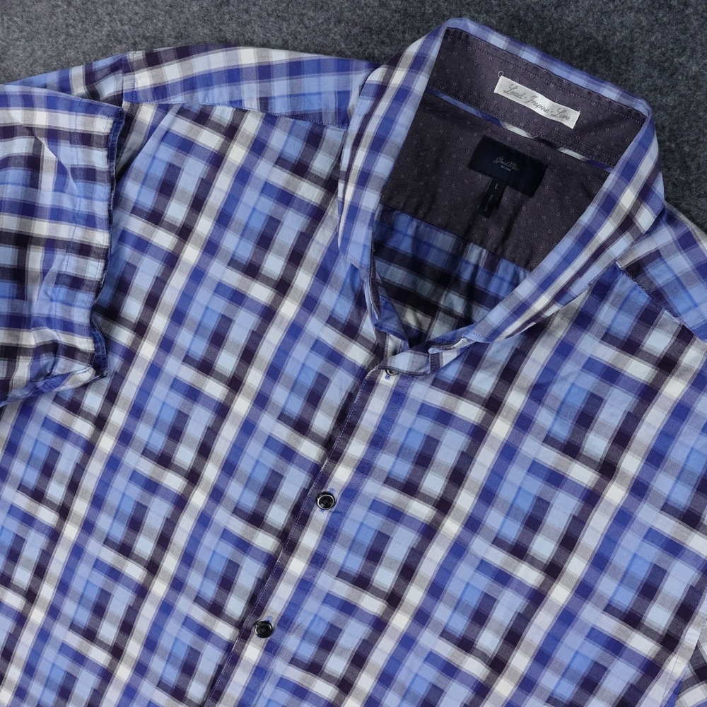 Good Man Brand Button Up Shirt Men's Large Plaid Short Sleeve Casual Blue